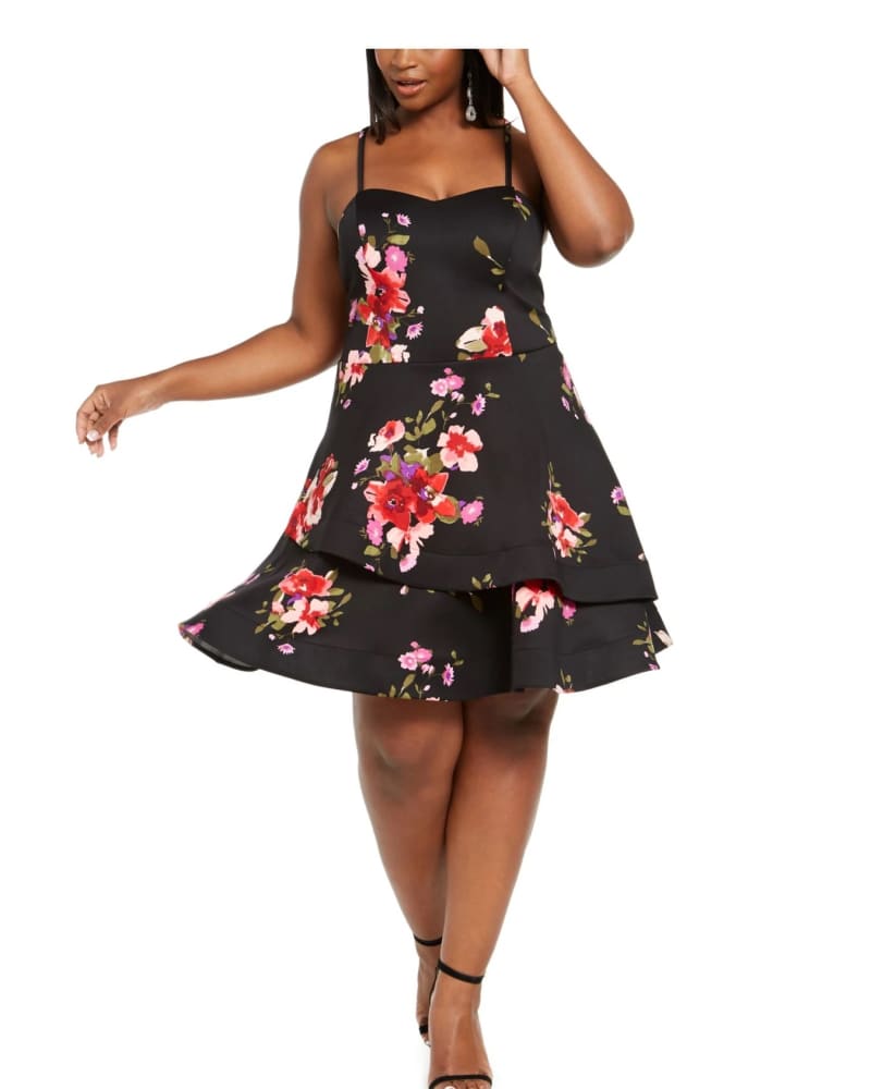 Sequin Hearts Women s Trendy Plus Size Floral Fit Flare Dress Black